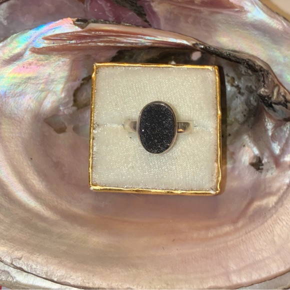 Jewelry - Sterling Silver Black Druzy Onyx Oval Ring - Women Jewelry